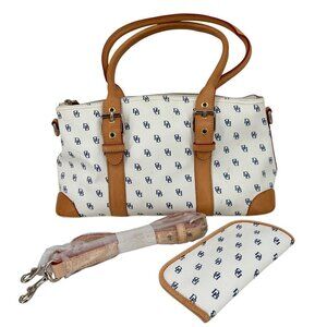 Dooney & Bourke Domed Satchel White Signature Logo Crossbody Strap Glasses Case